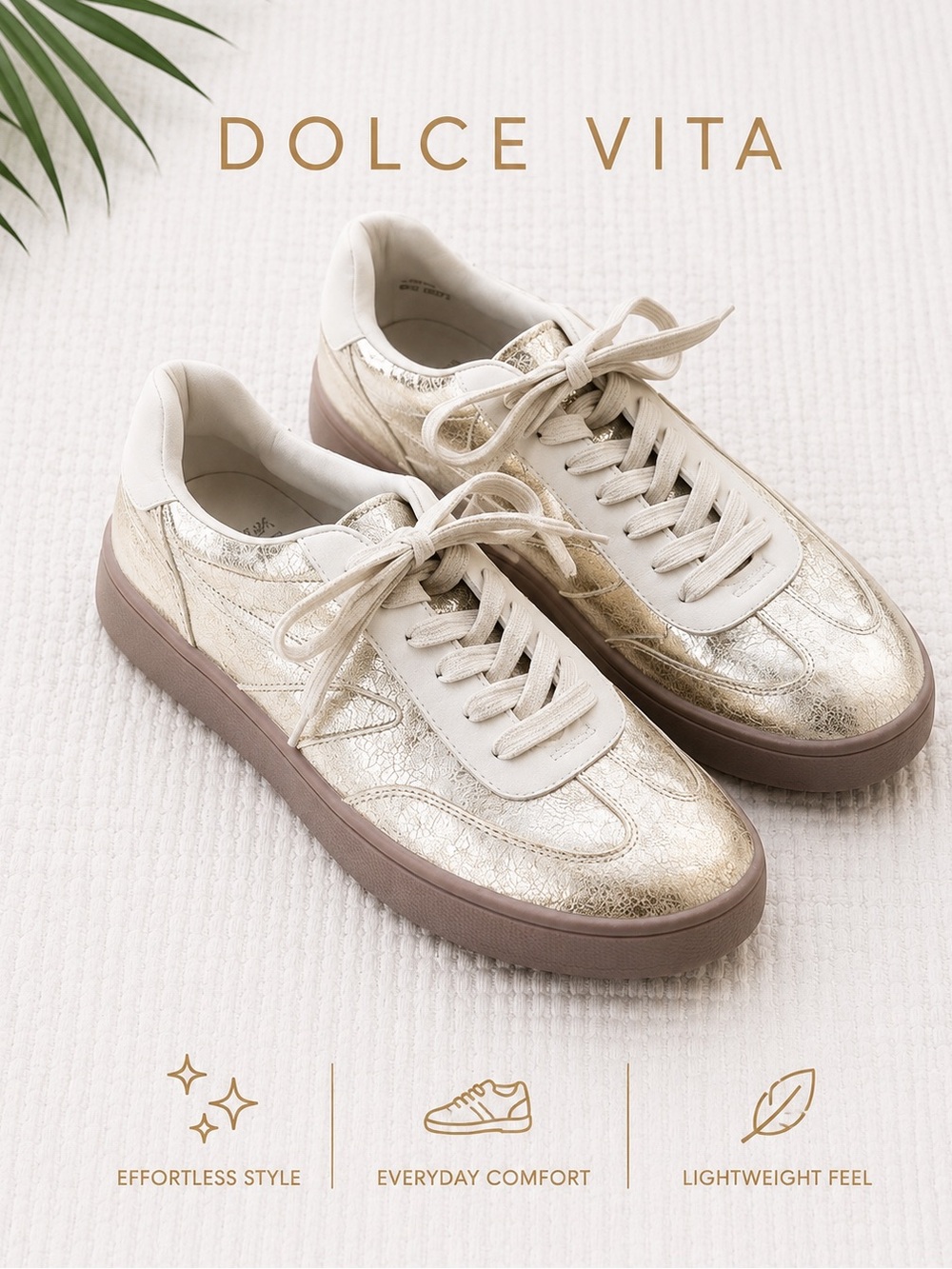 Dolce Vita Voyage Gold Metallic Sneakers Lace Up Casual Trend WMS 8